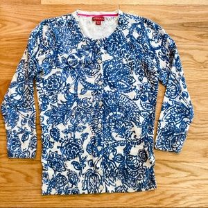 Merona 3/4 sleeve cardigan. Cream with blue floral pattern.